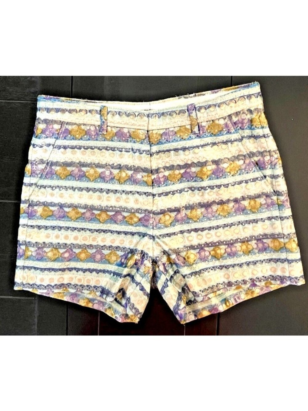 Miu Miu Silk Shorts Italy 40 Designer Boho Luxe Ornate Stripe Festival Tailored